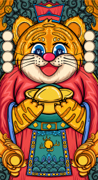 国潮插画老虎形象新年快乐