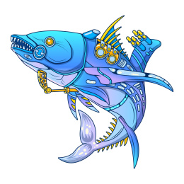 蓝色机械金枪鱼金属质感科幻鱼类