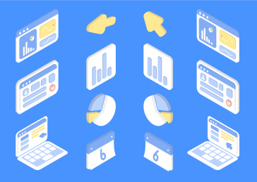 商业场景插画电脑界面日历数据报表分析组合