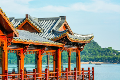 中国浙江杭州西湖中式游船画舫