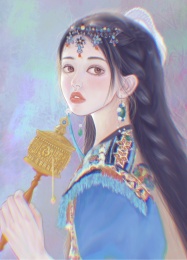 手拿转经筒的藏族少女