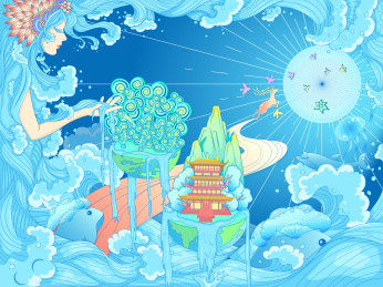 手捧海水的精灵国风插画