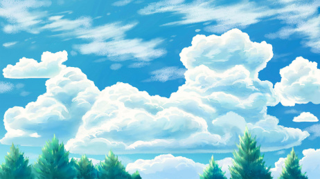 蓝天白云松树插画 蓝天