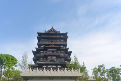 四川成都东安湖公园地标唐代风格阁楼东安阁