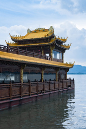 中国浙江杭州西湖上的画舫