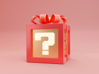 带问号的红色礼盒盲盒创意素材