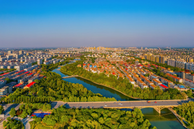 中国山东青州城市建筑风光鸟瞰
