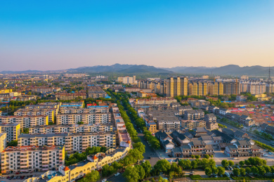 中国山东青州城市建筑风光鸟瞰