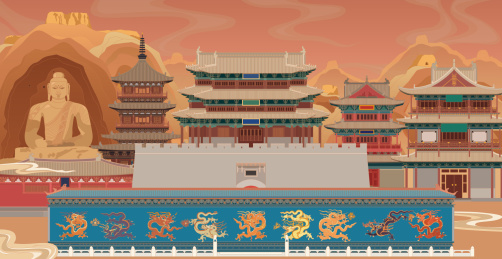 山西大同古城插画