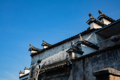 中国安徽皖南徽派建筑民居青砖黑瓦白墙马头墙