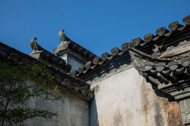 中国安徽皖南徽派建筑民居青砖黑瓦白墙马头墙