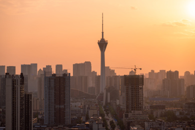 中国四川成都339电视塔日落