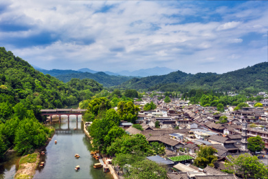 中国四川成都街子古镇航拍图