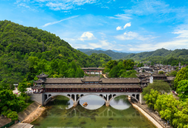 中国四川成都街子古镇航拍图