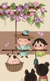 立夏时节人们在进行秤人的风俗活动。