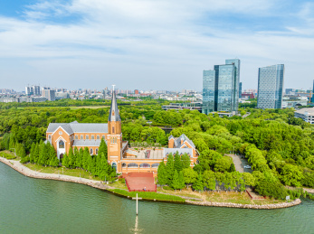 中国江苏苏州独墅湖教堂航拍