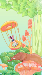 夏日儿童节幻想食物之旅矢量线性插画