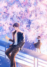 情侣在樱花树遥遥相望