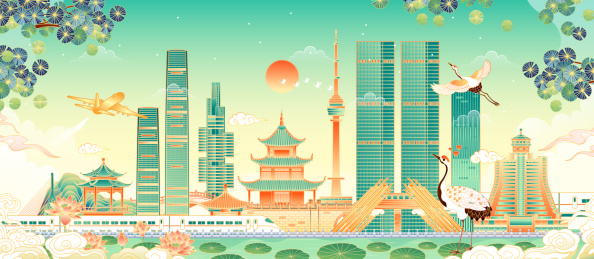 中国贵州贵阳城市建筑矢量插画