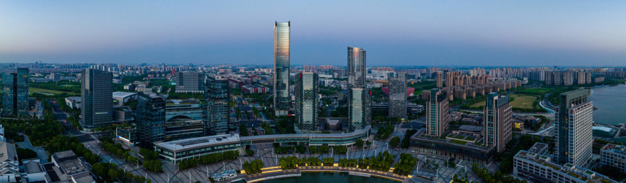 中国江苏苏州独墅湖月亮湾航拍