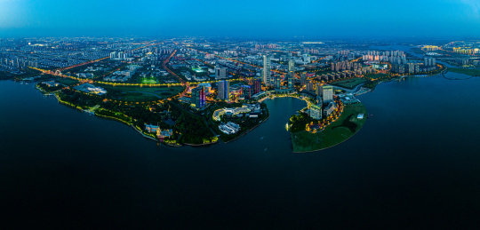 中国江苏苏州独墅湖月亮湾航拍