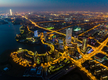 中国江苏苏州独墅湖月亮湾航拍