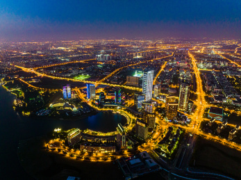 中国江苏苏州独墅湖月亮湾航拍