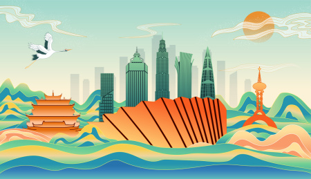 中国浙江温州市城市国风海报插画