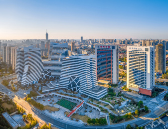 航拍南京建邺区奥体中心体育馆