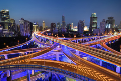 中国上海延安高架立交城市建筑风光夜景
