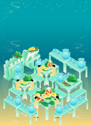 清新端午团圆吃粽子国潮插画海报