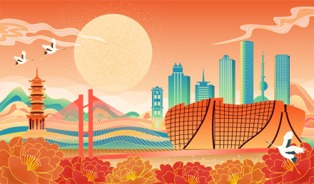 中国江苏省徐州市城市国风海报插画