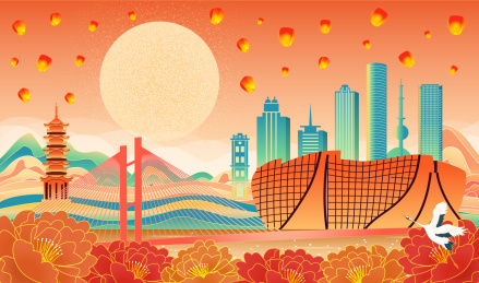 中国江苏省徐州市城市国风海报插画