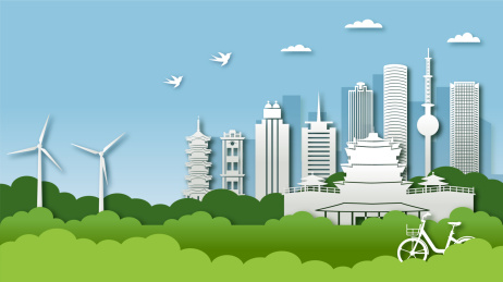 中国江苏省徐州市城市天际线剪纸风插画