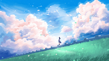 唯美治愈天空之境下的少女