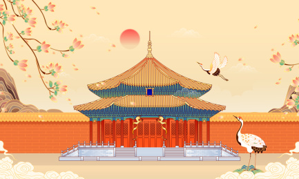 复古中国风沈阳故宫建筑插画