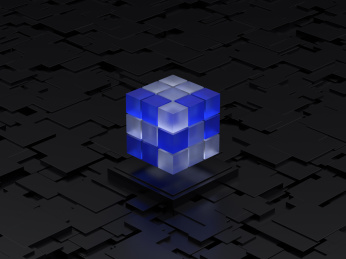 3d科技感蓝色透明立方体黑色方块背景