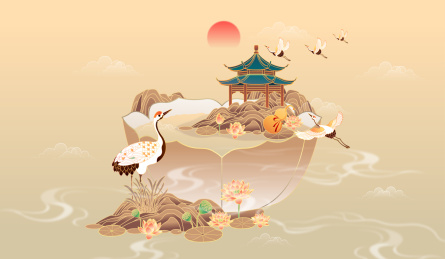 复古中国风茶碗里的微观山水