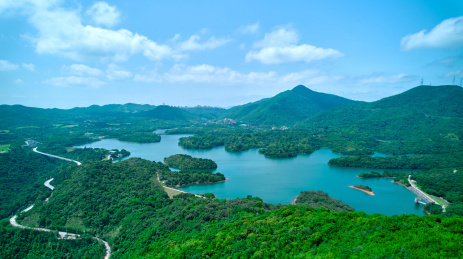 中国广东深圳三洲田水库航拍山林水库