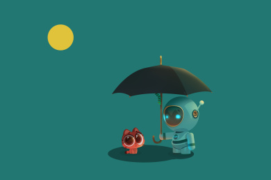 机器人给宠物打伞