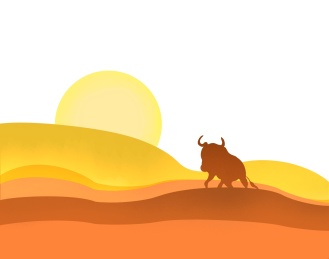 角马和太阳剪影手绘插画