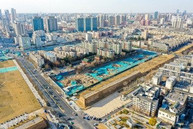 航拍中国河南郑州商代遗址城垣土城墙