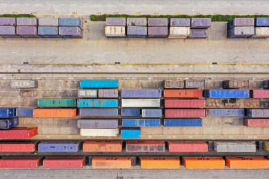 航拍中国郑州国际陆港郑州铁路口岸集装箱堆场