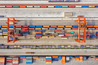 航拍中国郑州国际陆港郑州铁路口岸集装箱堆场