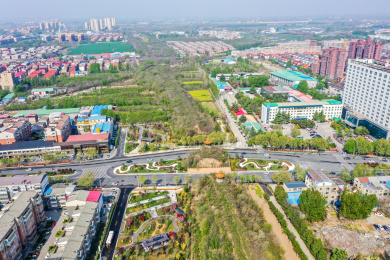 航拍中国河南新郑郑韩故城遗址公园城墙