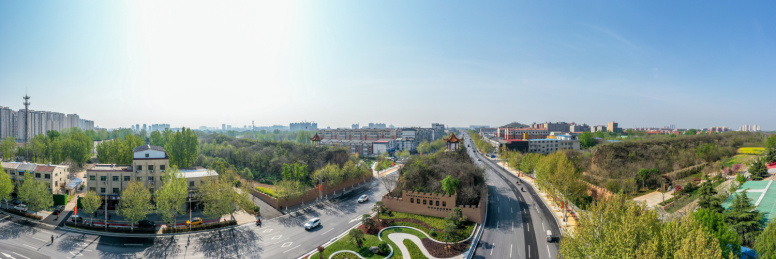 航拍中国河南新郑郑韩故城遗址公园城墙