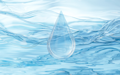 蓝色水面与水滴3D渲染