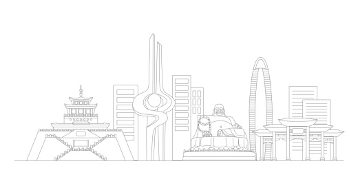 济南地标建筑描边插画