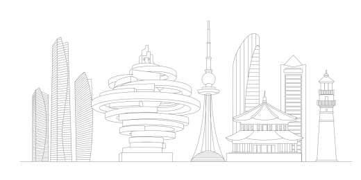 青岛地标建筑描边插画