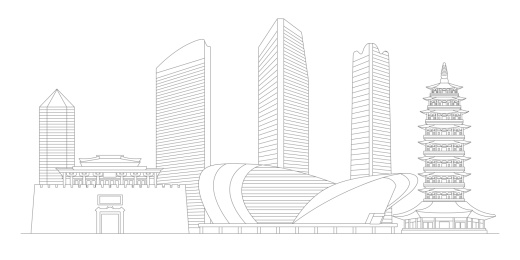 金华地标建筑描边插画